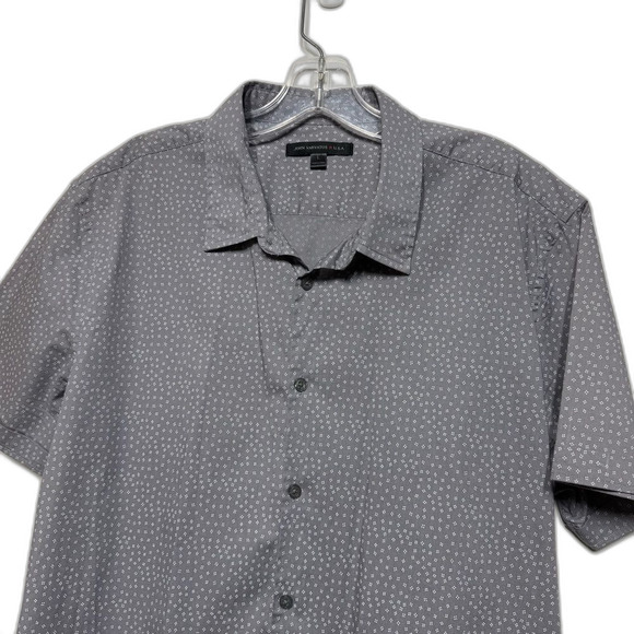 John Varvatos Atomic Gray Print Short Sleeve Button Down Shirt L - Picture 4 of 9